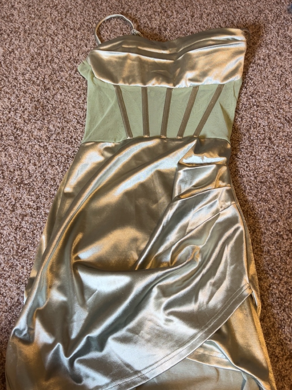 Metallic Olive Strapless Mini Dress